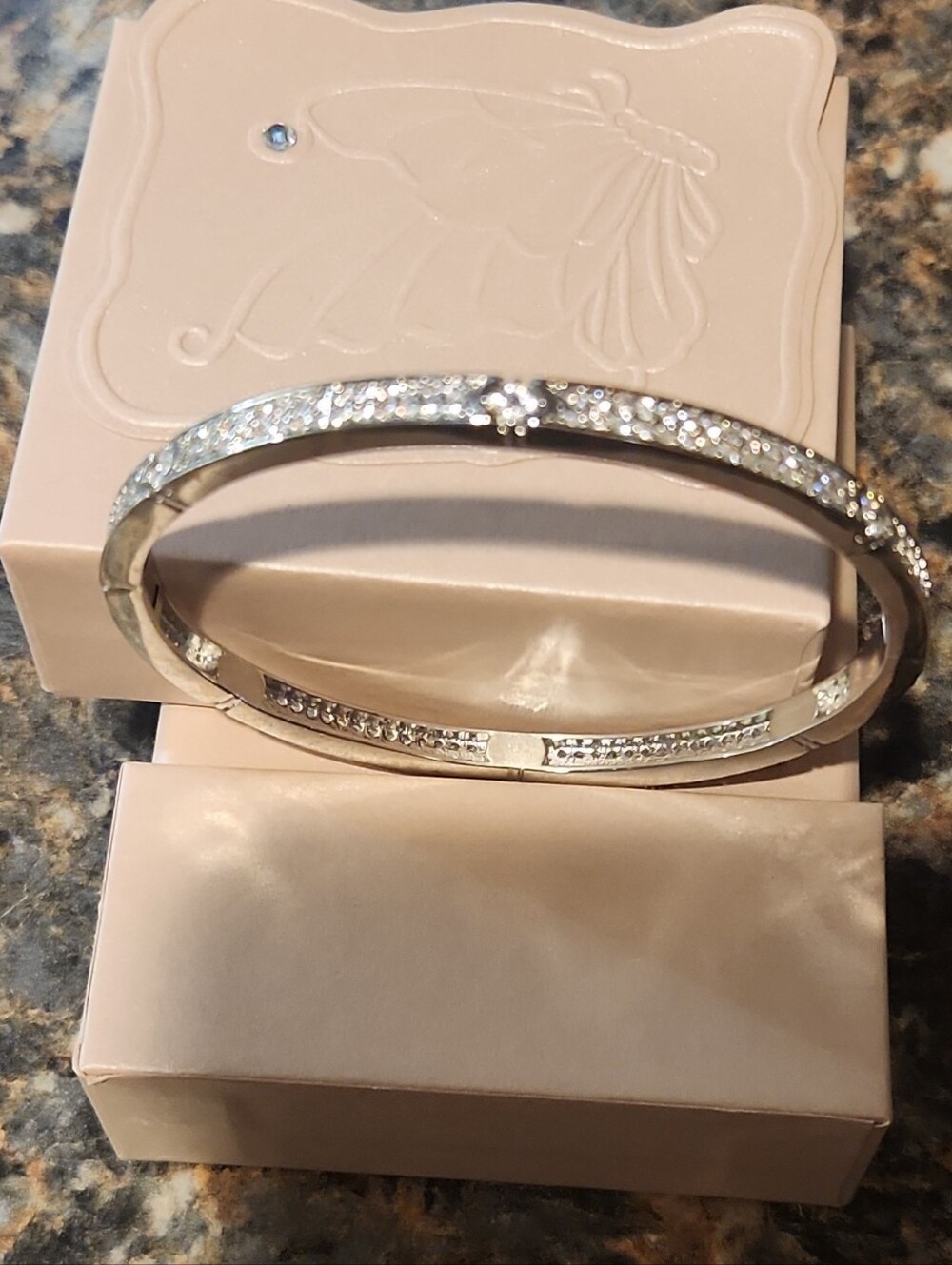 Crystal-Studded Silver Bangle Bracelet - Women's Jewelry